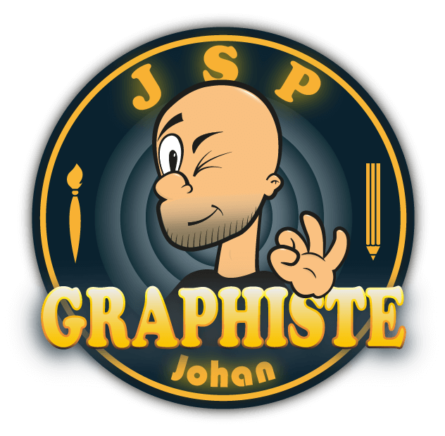 Logo de JSP graphiste, représenté par un personnage cartoon qui fait un clin d'œil