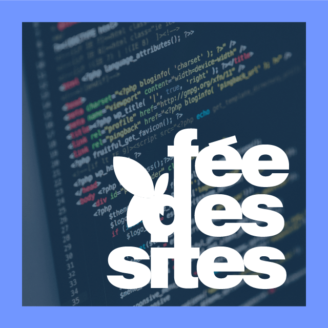 Visuel du logo de l'entreprise fée des sites, créé par JSP Graphiste, aves des lignes de codes en arrière plan