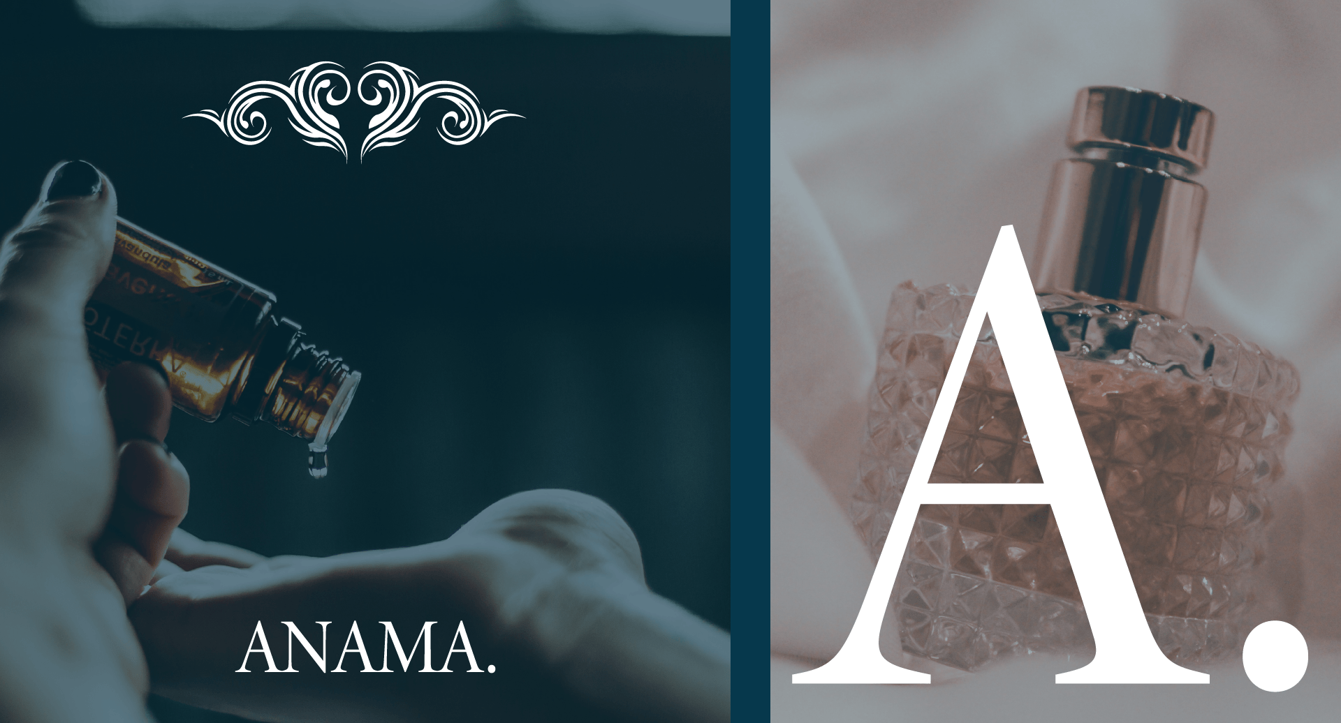 Logo principal de l'entreprise Anama, créé par JSP Graphiste, sur une photo de parfum