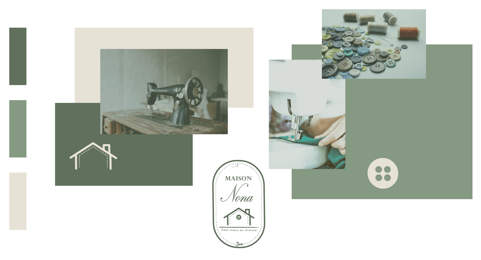 Refonte logo pour créatrice couture Maison Nona créé par JSP Graphiste, avec le logo de l'entreprise et un patwork de présentation